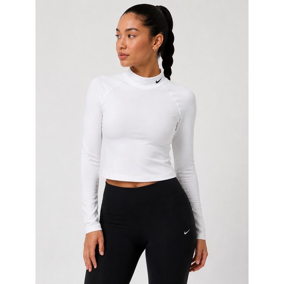 Nike Tops - Nike Pro Dri-FIT White Mock Neck Long Sleeve Cropped Athletic Top Women's XS